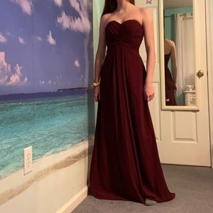 Long Burgundy Strapless Prom Dress